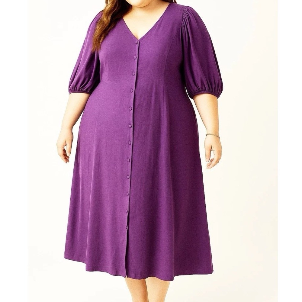 J. Jill‎ Purple Linen Blend Puff Sleeve Button Front Mini Dress Plus Size 2X